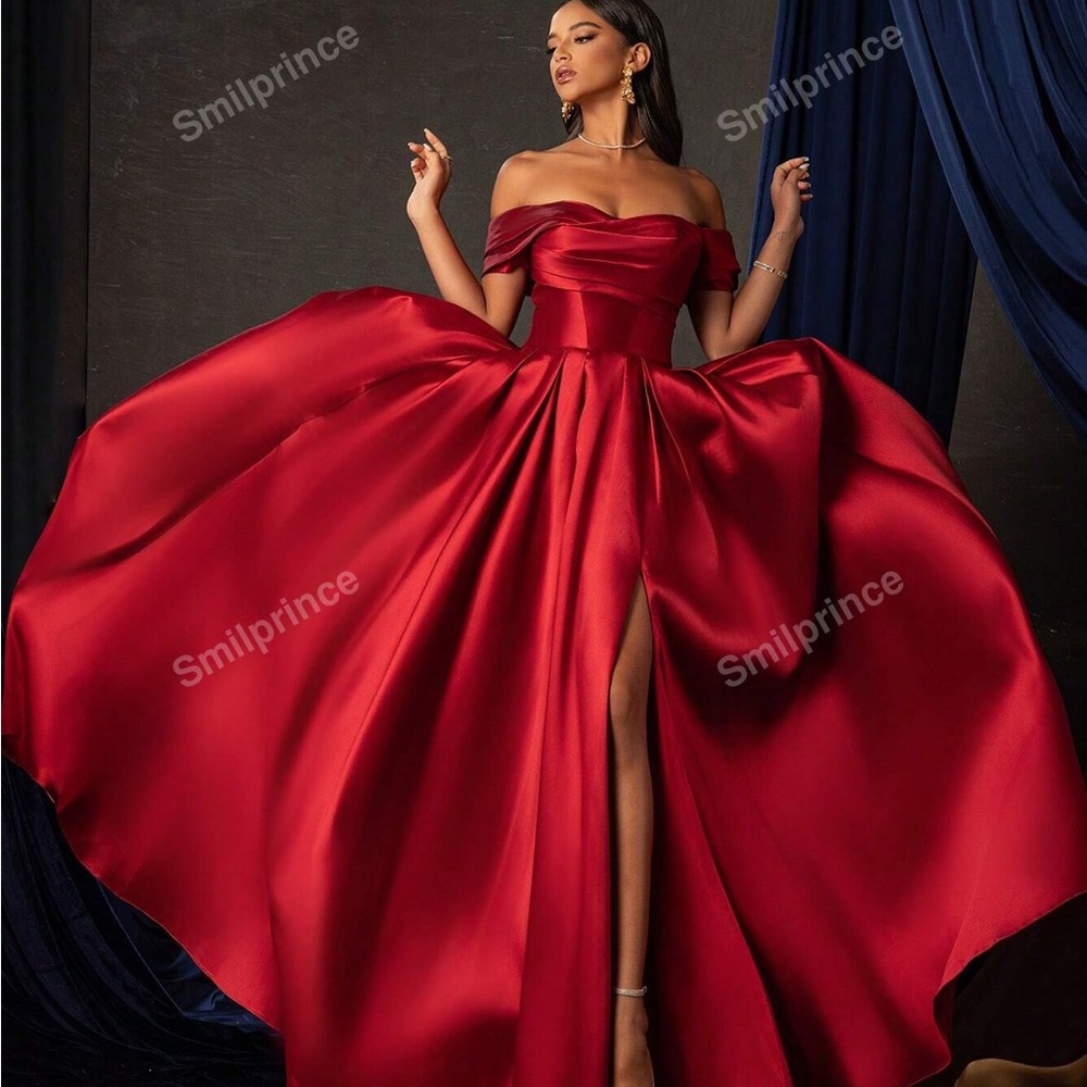 Elegant Red Satin Evening Gown